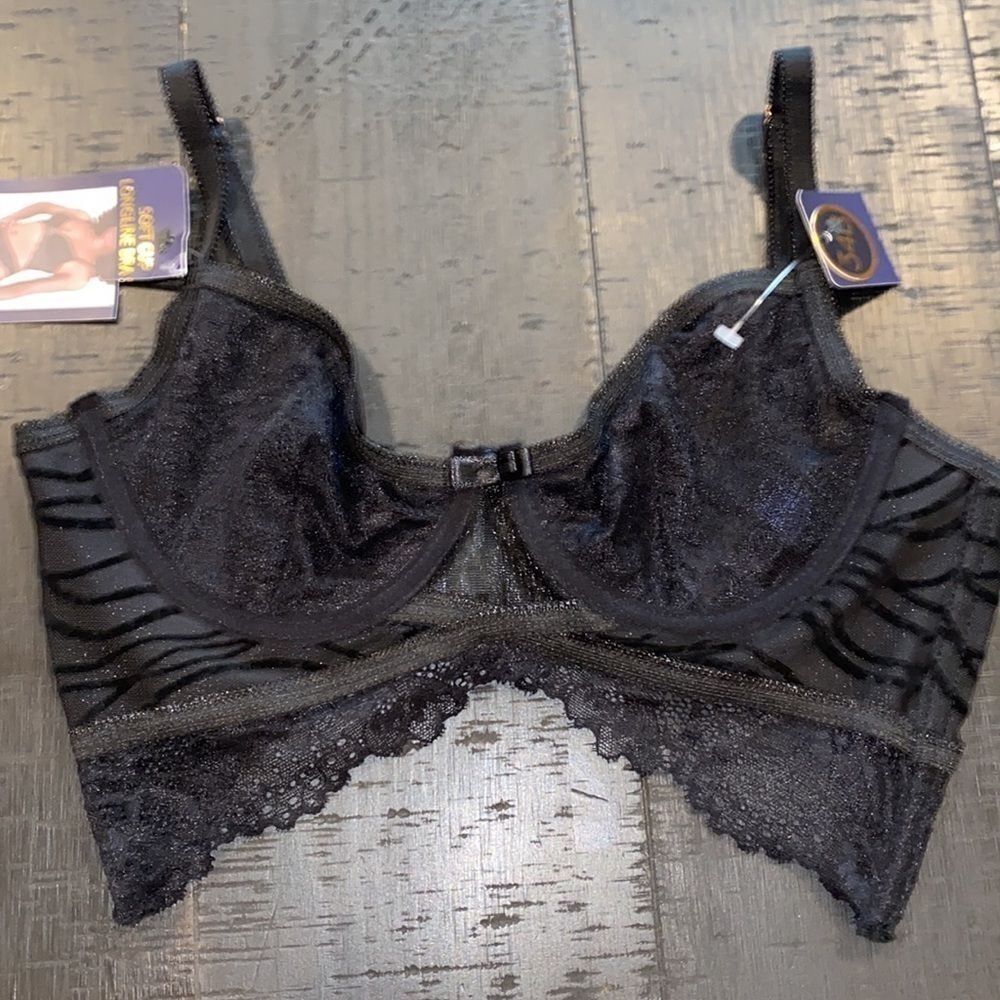 New Rachel Roy Black Lace Long Line Soft Cup Underwire Bra​​​​​​​​​​​​